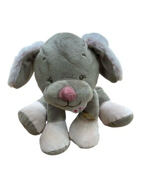 Nattou Lali Dog Plush Gray Pink Stuffed Animal Puppy Floral Scarf Arthur et Lola